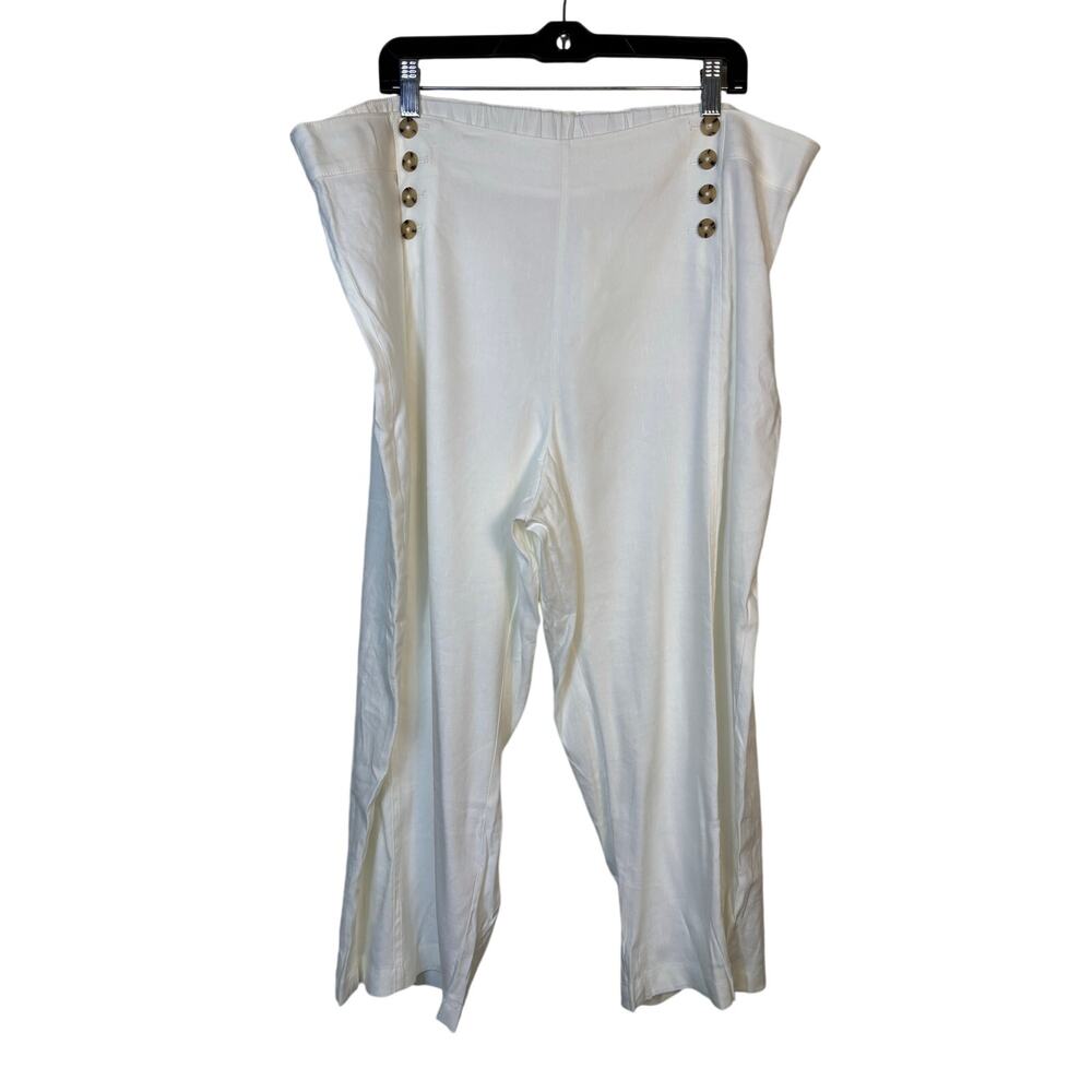 J Jill Pull On Linen Stretch Pants Size 22W Cropped Button Detail Resort Coastal